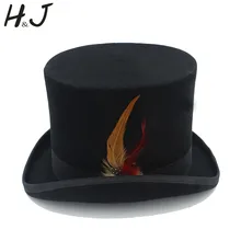 Черная верхняя шляпа 15 см(5,31 дюйма) шерстяная женская мужская верхняя одежда в стиле стимпанк шляпа с пером Fedora Magic Show шапки хорошая упаковка