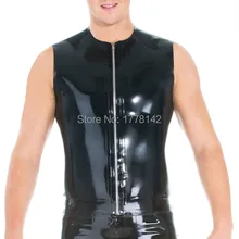 Мужская футболка в черный латексный резиновый без рукавов с молнией спереди