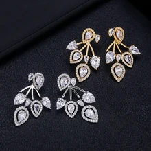 Модные Роскошные серьги-гвоздики с цветком для женщин, женские свадебные серьги с кубическим цирконием и кристаллами Африка Дубай, золотые свадебные серьги