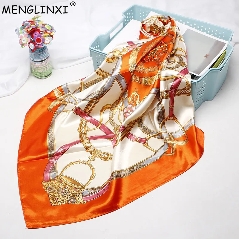 

90x90cm Square Scarf Fashion Scarves For Women Rope Chain Print Silk Scarf Female Shawl Bandana For Head Hijab Scarfs For Ladies