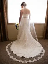 2017 New Lace Edge 3 Meters Wedding Veil Velos De Novia White Eyelash Lace Bridal Veil For Wedding Dresses
