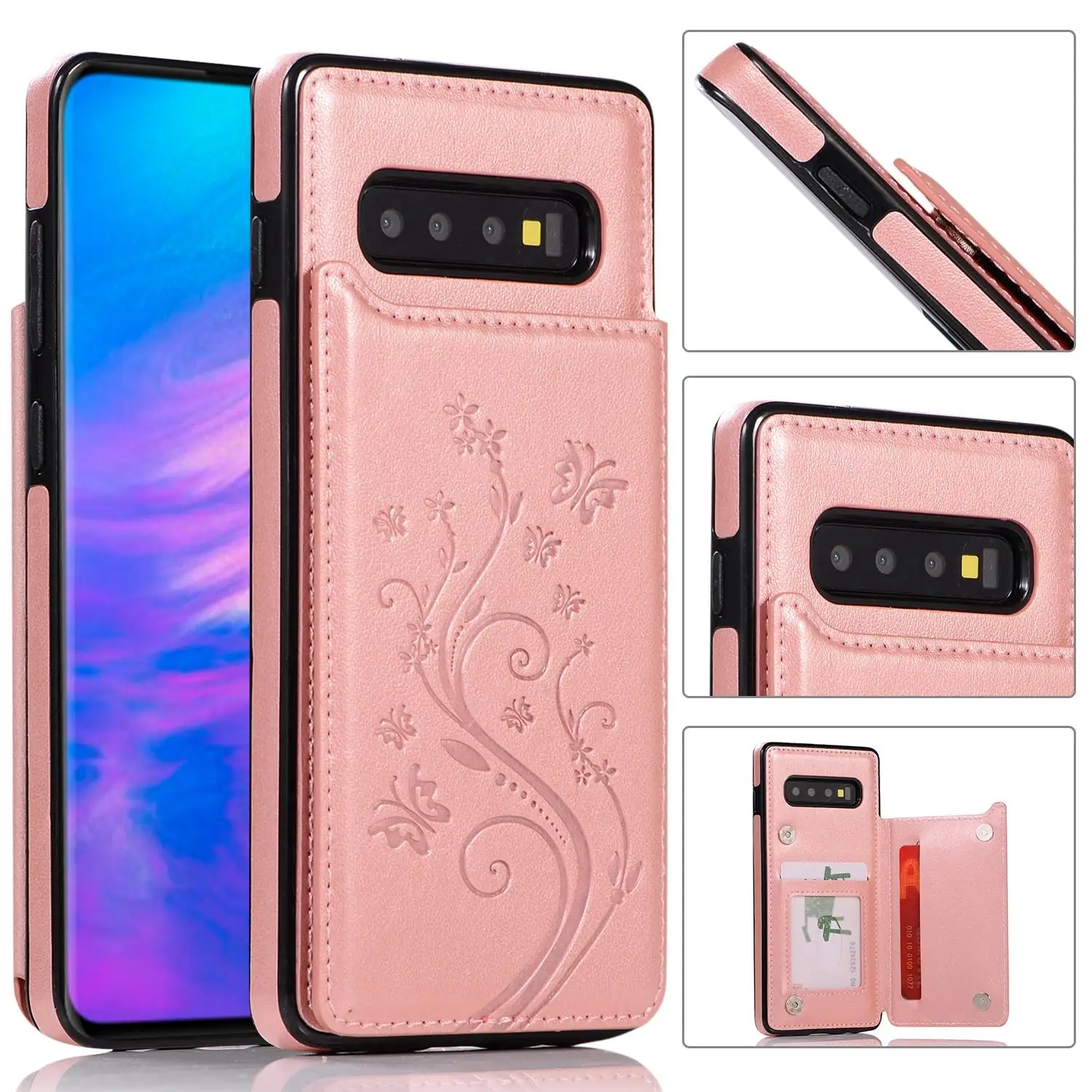 Роскошный чехол-портмоне для samsung Galaxy S10 Plus S10E Coque на Galaxy S9 S8 Plus S7 Note8/9 держатель для карт рельефный чехол из искусственной кожи - Цвет: Розовый