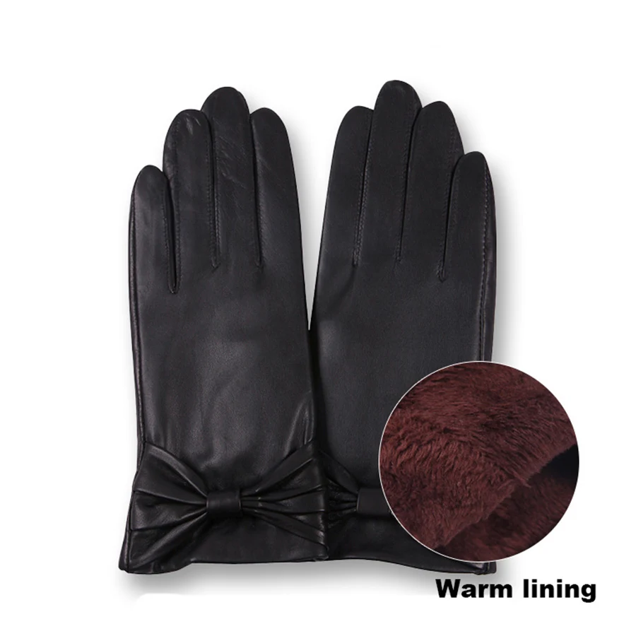 New Leather Gloves Ladies Thick Warm And Velvet Winter Touch Screen Ladies Driving Sheepskin Gloves L17014-5 women riding touch screen leather gloves ladies driving gloves racing bike warm winter gloves