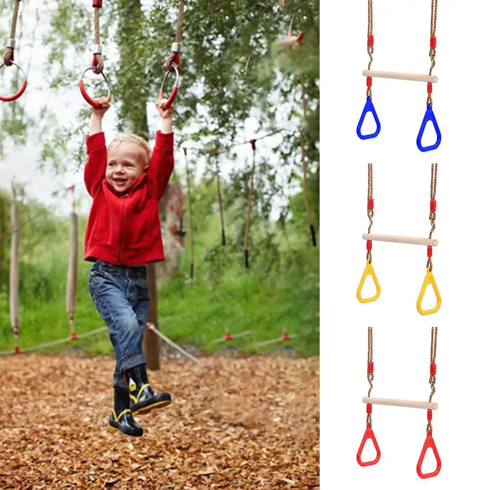Children Trapeze Swing Bar Rings Wooden Playset Plastic Rings Gym Kids Children Adult Fitness Ring