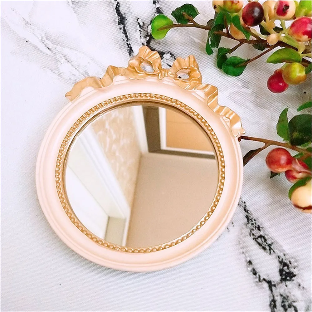 Европейский Винтажный Мини Портативный резиновый стеклянный зеркальный Спокойный макияж тарелка золото/розовый/белый конфеты противни для пирожных инструмент украшение 10 см* 11 см - Цвет: Pink