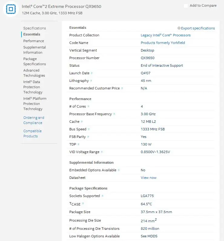 Процессор Intel Core 2 Extreme QX9650 3,0 GHz 12M 1333FSB SLAN3 SLAWN LGA775