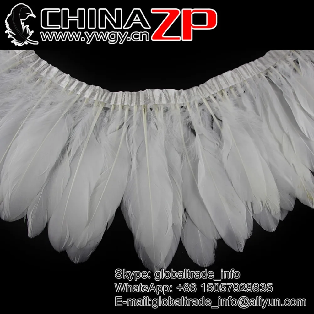 

Wholesale 10yards/lot CHINAZP Factory Fantastic DIY Decoration Off White Goose Satinettes Feather Fringe Trims