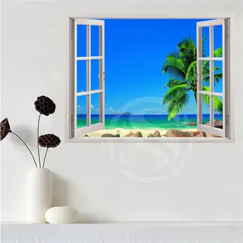 

Custom canvas poster Beautiful beach, the sea outside window poster cloth fabric wall poster print Silk Fabric Print SQ0603-B87