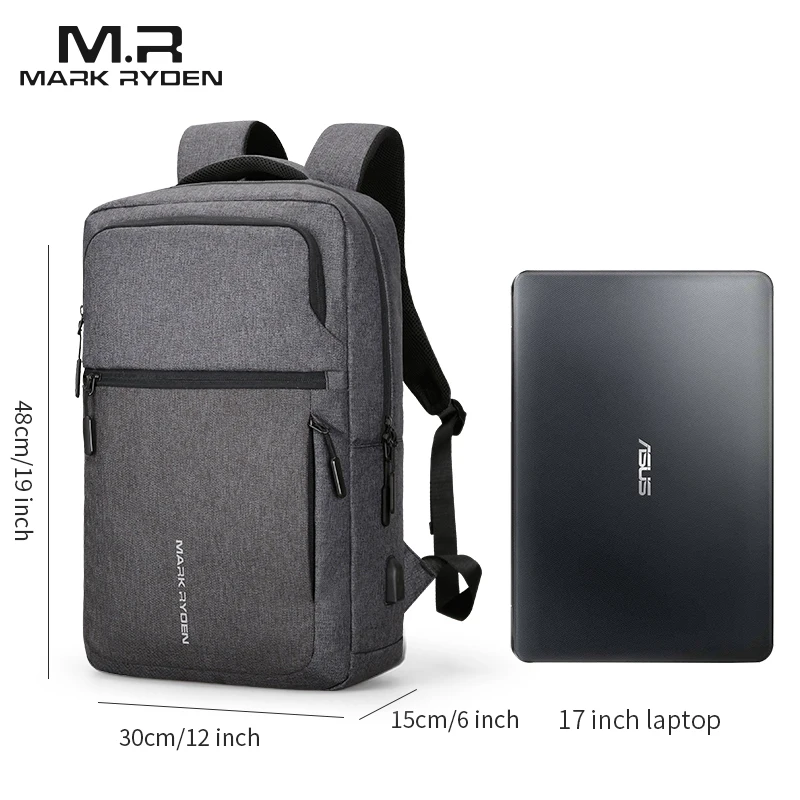 Mark Ryden hombre Mochila de carga USB 17 pulgadas portátil hombre bolsa repelente al agua de viaje Mochila de los hombres