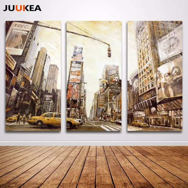 3 Panels New York City Scenery Vintage Style Poster, Canvas Print ... 3 Panels New York City Scenery Vintage Style Poster, Canvas Print ...