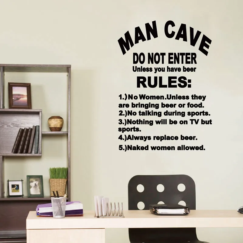 The Man Cave Rules Funny Wall Decal Decor Mans Room Bar Pub Wall Art
