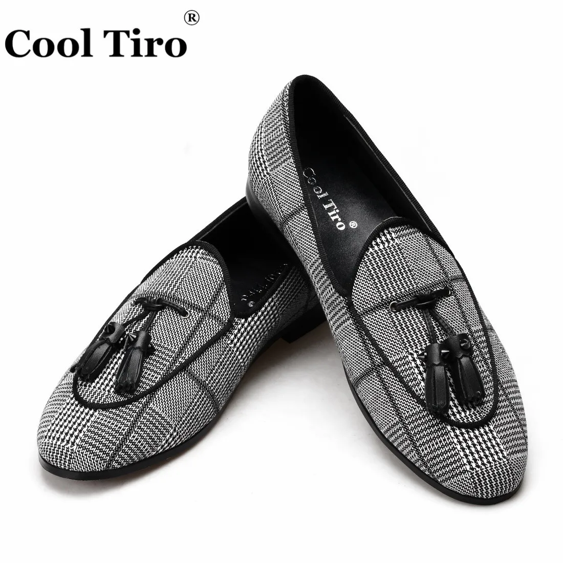 Gingham Men's Loafers With Tassels Flats (4)