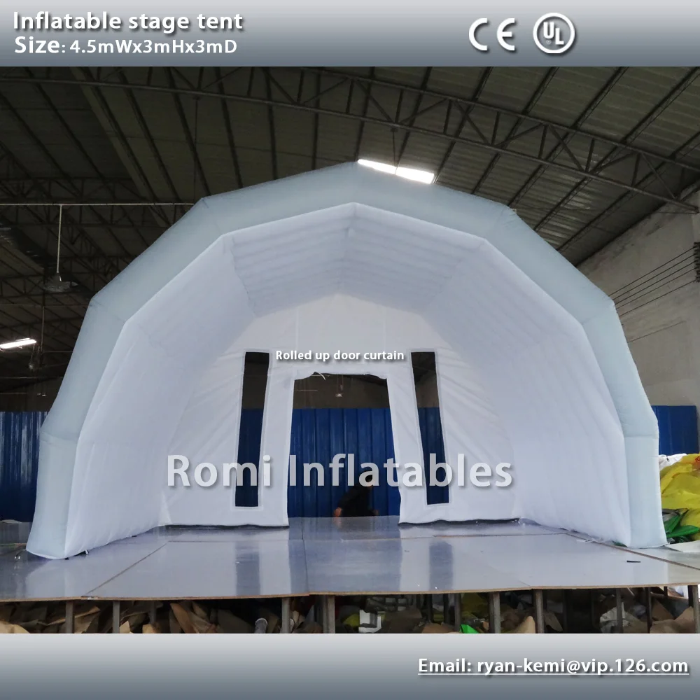 Custom 4.5mWx3mHx3mD light grey white inflatable stage tent oxford cloth tent inflatable canopy inflatable cover 4