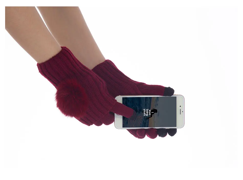 MLTBB, зимние перчатки для женщин, меховые шарики, две части, перчатки с сенсорным экраном, модные теплые женские перчатки митенки