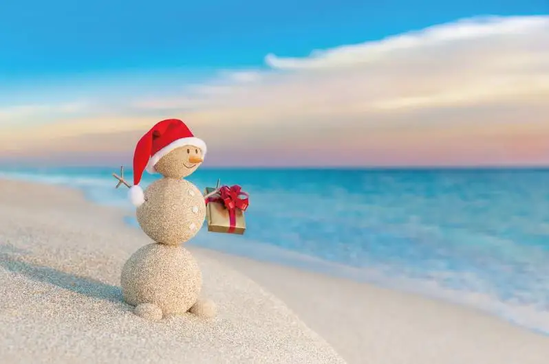 

Laeacco Photo Backdrops Christmas Snowman Seaside Beach Sand Blue Sky Child Portrait Photo Backgrounds Photocall Photo Studio