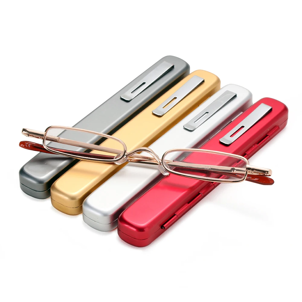 

Unisex Mini Portable Metal Frame Reading Glasses With Metal Case Hot Slim Eyeglasses Vision Care Reader Spectacles +1.0 to 4.0