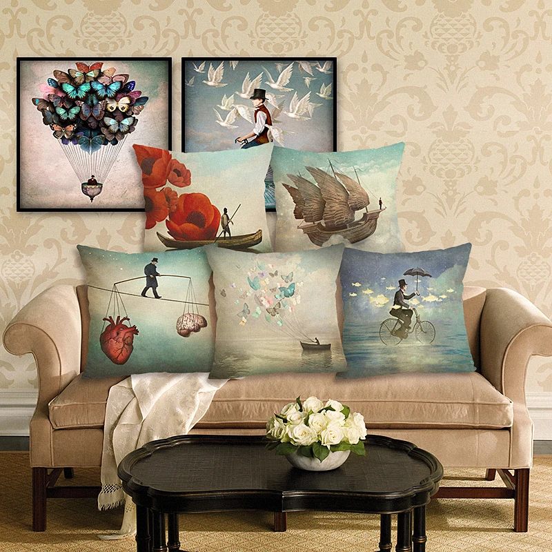 جديد ديكور المنزل دلالة خريطة المخدة غطاء الوسادة الكتان وسادة حالة مقعد أريكة المنزل ديكور رمي وسادة غطاء 45x45 سنتيمتر