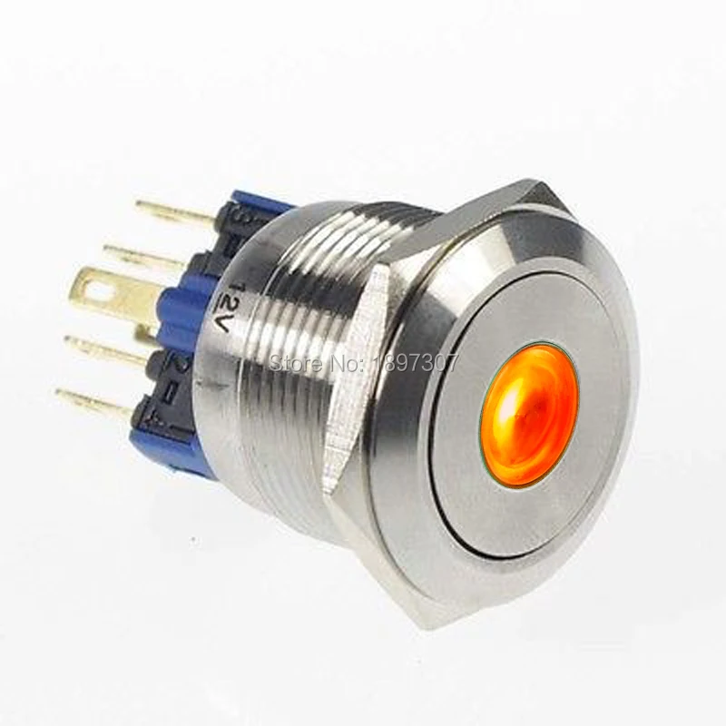 

22mm Orange Dot Illuminated Reset 1 NO1 NC Push Button Switch Pin Terminals Waterproof +CE + 6V 12V 24V 110V 230V
