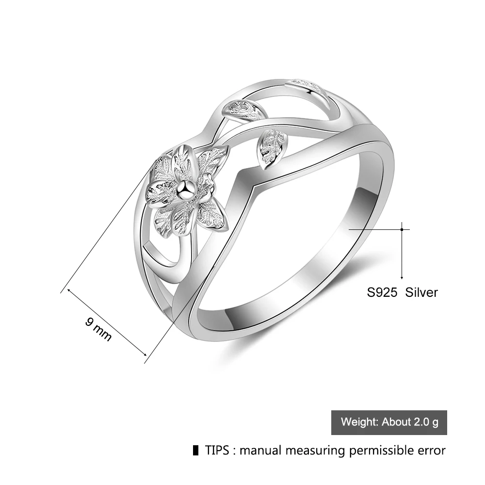 Кольцо из стерлингового серебра 925 с 9 мм с цветочным узором и рисунком в виде листьев, хорошее ювелирное изделие, S925 Серебряные кольца для Для женщин Размеры 6 7 8 женское кольцо