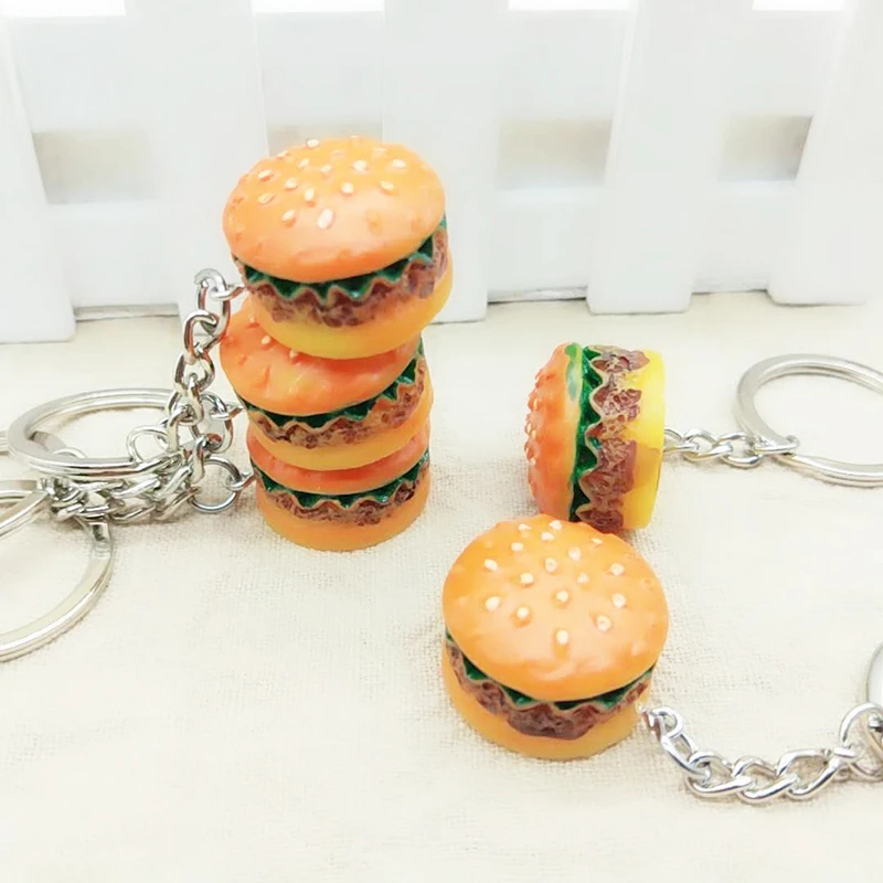 Милые мини-цепочки для ключей из смолы, сумки для ключей, автомобильные брелоки, аксессуары для ключей Burger, маленькие подарки, подвеска, ювелирное изделие