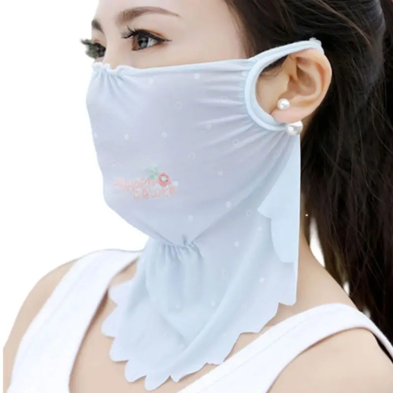 

Women Girls Anti UV Sunscreen Mouth Mask Dust Cover Lengthen Floral Embroidered Earloop Candy Color Neck Wear Mouth-Muffle