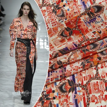 

New 138 cm wide 12 mm 100% silk wide spray-painted crepe crepe cheongsam fabric mulberry silk printing and dyeing fabric