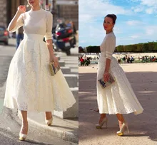 Simple 2016 Promotion On sale A-Line Short Gown Fully Lace Full Sleeve White Evening dress Formal Long Women Prom Dresses
