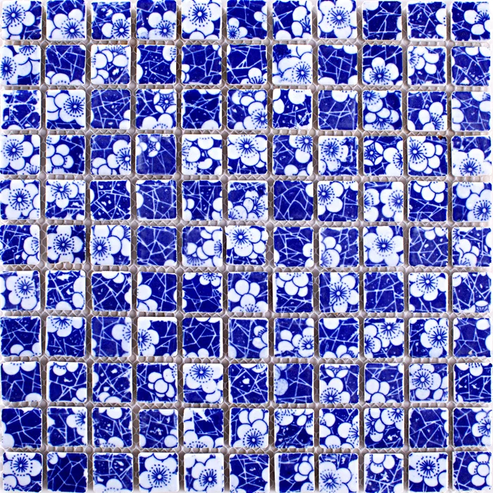 Chinese Art Blue And White Porcelain Mosaics Flower Pattern White Porcelain Mosaics Flower Pattern