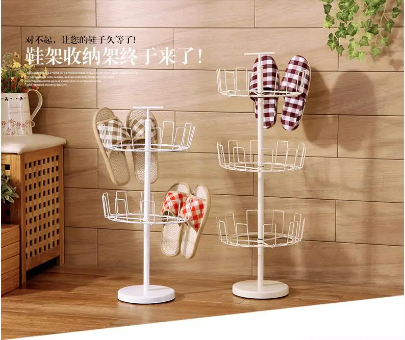 

Three layers of rotating shoe rack Creative breathable shoes received the shoe rack door frame