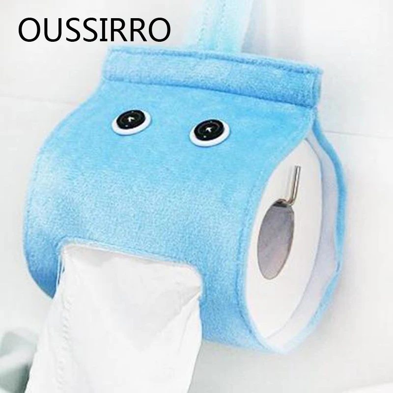 

Home Cute Cartoon Toilet Paper Holder With Sling Cloth Storage Shelf For Kitchen Roll Paper Storage Rack Bathroom Accessories