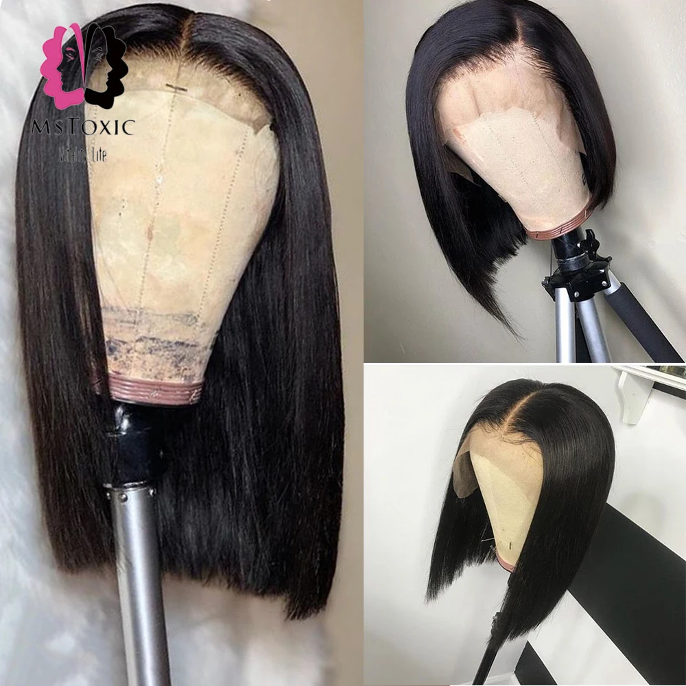 

MsToxic Lace Front Human Hair Wigs For Black Women Brazilian Straight Bob Lace Wigs 13x4 Lace Wig Pre Plucked Hairline Remy