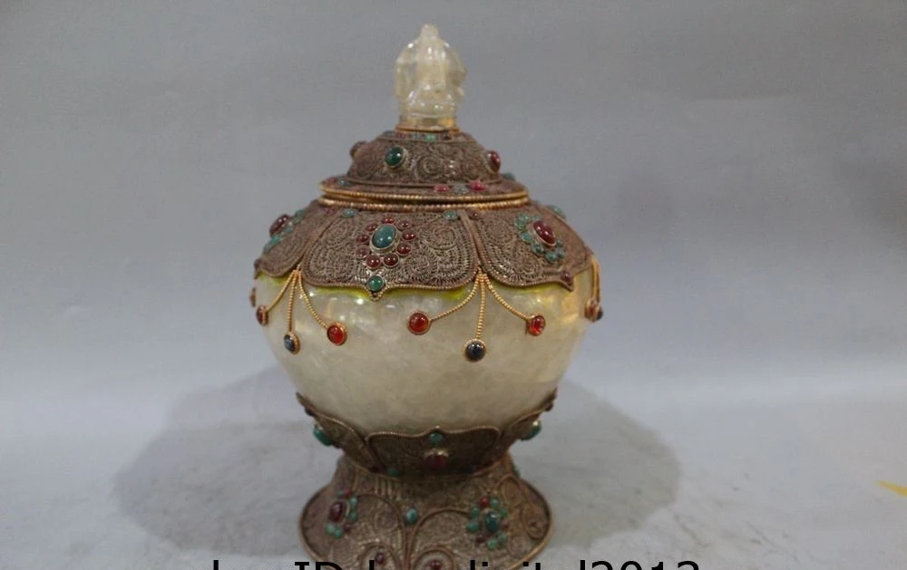 

Rare old tibet Crystal Inlay gems Crystal tanks Crock pot Earthen jar statue