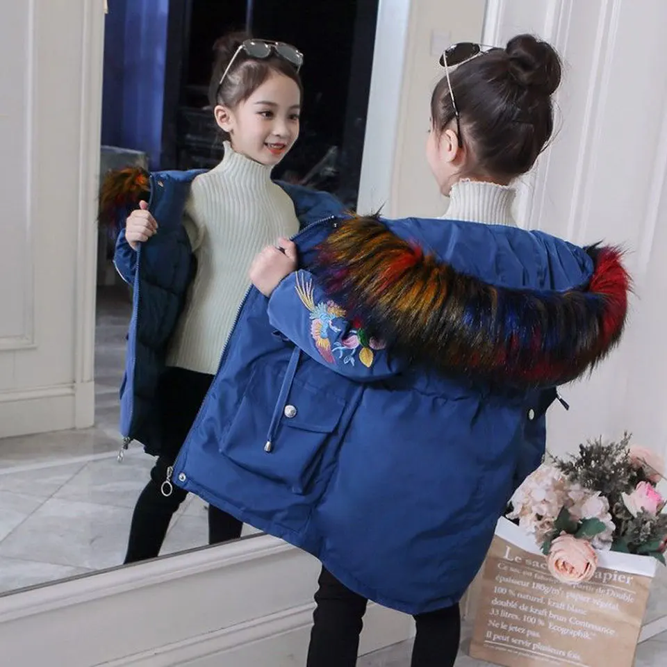 

2018 Fashion Girls Parkas Winter Coat Cotton Jackets Fashion Casual Hooded Wadded Jackets Girl's Outerwear 90-140 CM 4 Colors