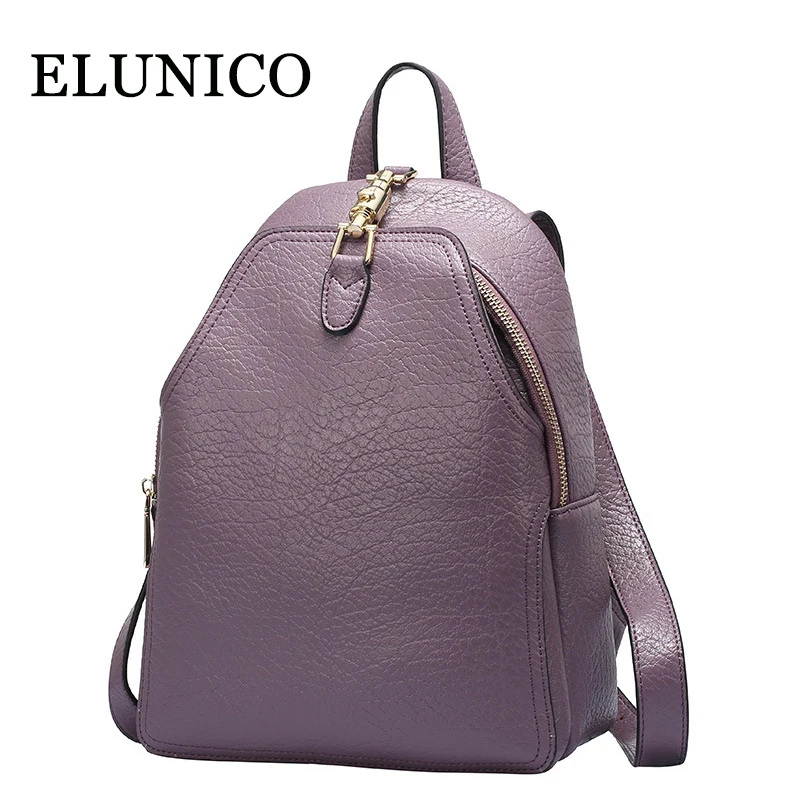 

ELUNICO Genuine Leather Women Backpack Large Capacity Casual Women Black Backpacks Fashion Solid School Bags for Teenager Girls