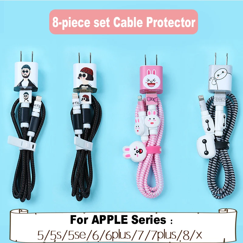 

Cute Cartoon USB Earphone Cable Protector Set Cable Winder Stickers Earphone Box Spiral Cord Protector for iPhone 5s 6 6s 7 8