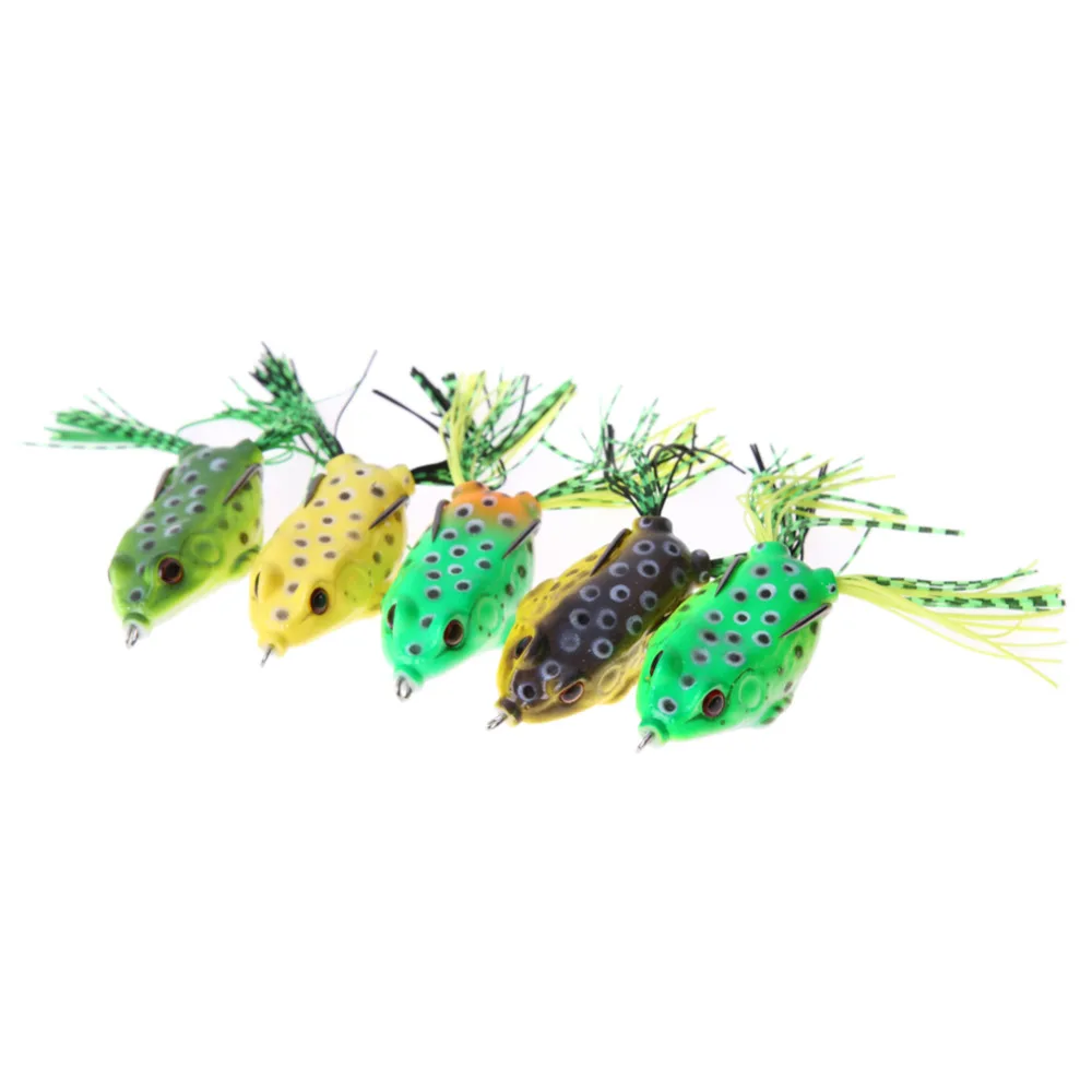 5Pcs New Style Soft Toad Frogs Bass Fishing Lure Soft Plastic Hollow Fishing Lure Crankbait Hooks  5.5CM 8G With Box Wholesale