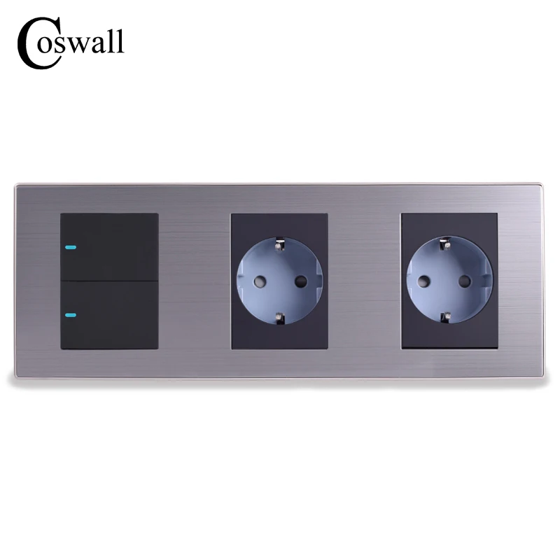 Настенная розетка Coswall 16A европейского стандарта двойная + выключатель света 2 Gang 1