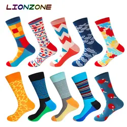 LIONZONE 10 пар/лот мужские носки из чесаного Хлопковые фирменные носки Национальный стиль Leopard катание Забавный дизайн Счастливое Платье