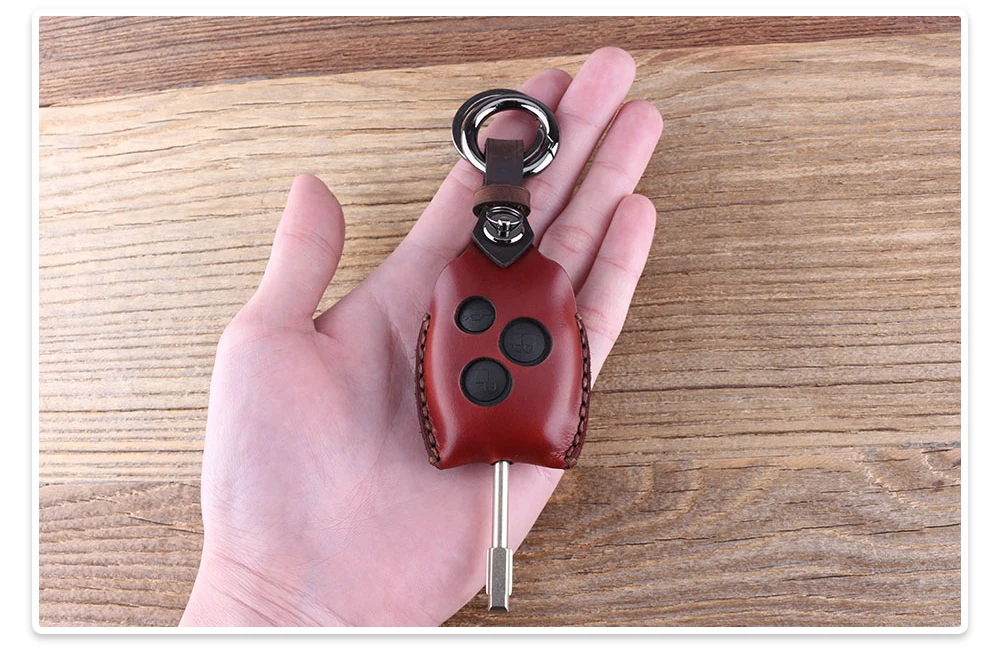 Кожаный чехол KEYYOU для автомобильного ключа с 3 кнопками, чехол для дистанционного ключа, чехол для автомобильного ключа для Ford Mondeo Focus Transit, чехол для ключей, брелок