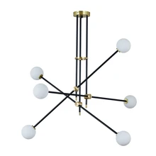 Post Modern Chandelier, Ramo de Ferro Luz Sala de estar Hall Modo Linhas Simples Luminária Luminária Bola De Vidro