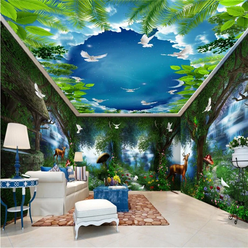 

beibehang Fairy tale forest waterfall Large Painting Home Decor Background Mural wallpaper for Living Room Murales 3d Wall paper