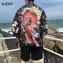 Китайский дракон Печатный японский стиль кимоно куртка Мужская Летняя Повседневная три четверти рукав мужские пляжные курортные куртки типа кимоно