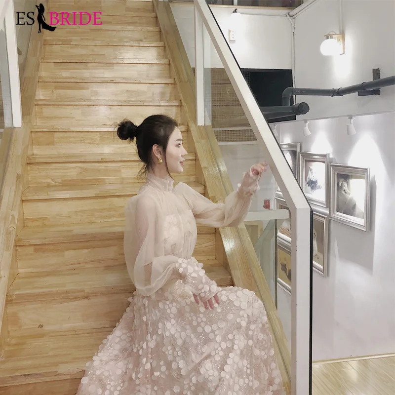 Formal Evening Dresses Long 2019 High-neck Tulle Long Sleeve Wedding Guest Gown Lace Appliques Elegant Abito Da Cerimonia ES1889 Formal Evening Dresses Long 2019 High-neck Tulle Long Sleeve Wedding Guest Gown Lace Appliques Elegant Abito Da Cerimonia ES1889