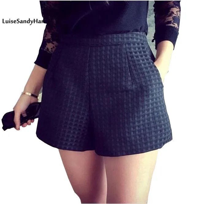 2016 New Fashion Europe rdark Plaid shorts high waisted
