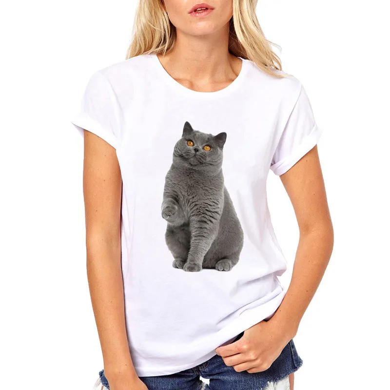 

Female Tops Cool Fitness Tee Cute British Shorthair Cat T Shirt Women Funny Finger Design T-Shirt for Girls Harajuku Casual