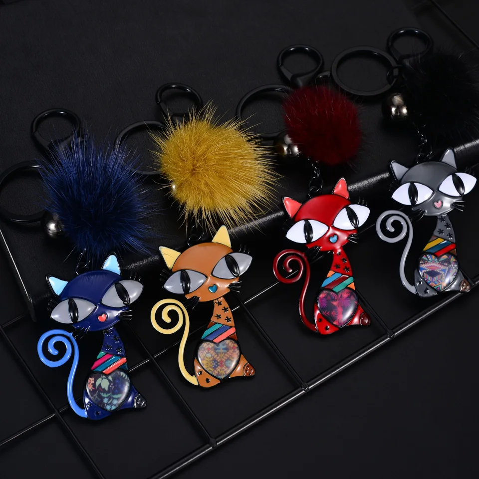 Cring Coco дизайн кошачий кулон брелки для женщин Детские Рождественские подарки для девушек серые эмалированные брелки для ключей "Животные" Кольцо-цепочка