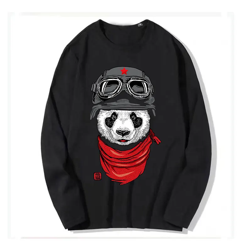 

Panda tshirts drop shipping long sleeve T shirt men the happy adventurer t-shirt male o neck wholesale price man tees hip hop