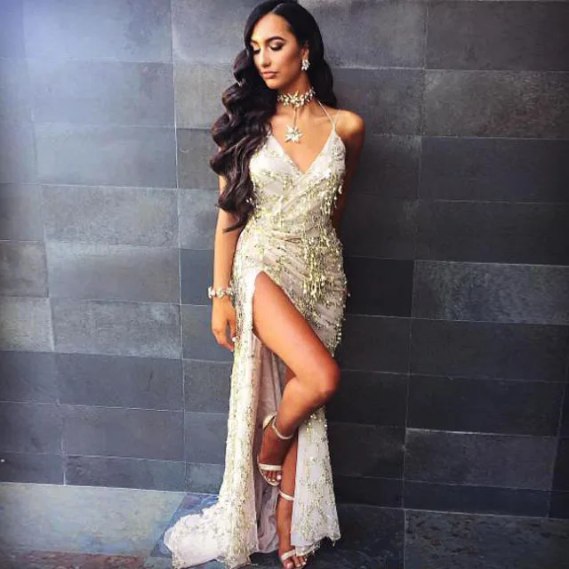 

Evening Party Dress Glitter Women Deep V Neck Sequin Maxi Dress Sexy High Split Long Female Autumn Strap Sparkly Party Dresses