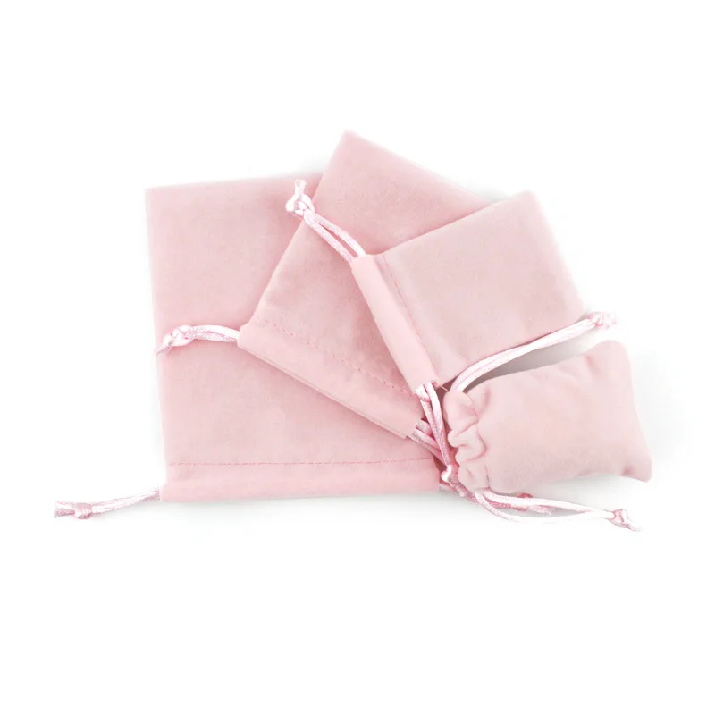 5pcs/lot Sweet Pink Drawstring Organza Velvet Bags 5x7 7x9 10x12cm Storage Bags Christmas Wedding Gift Pouches Jewelry Packaging