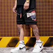 Хип-хоп черные уличные высокие мужские уличные танцевальные свободные Мультяшные шорты на молнии